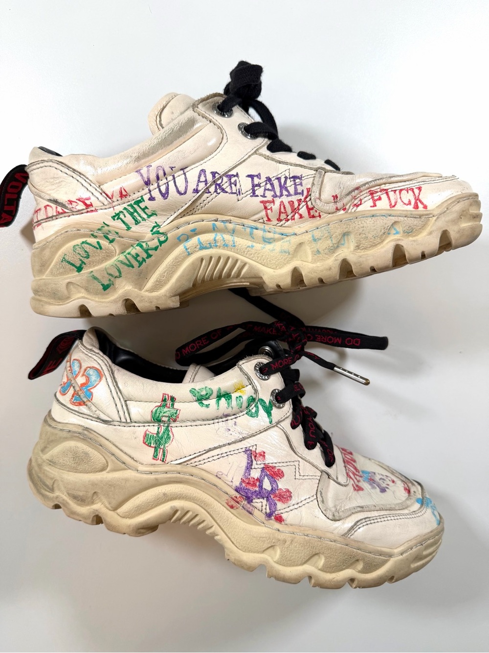 Zadig & Voltaire Flash Graffiti Leather Chunky Sneakers EU 37 Punk Portugal